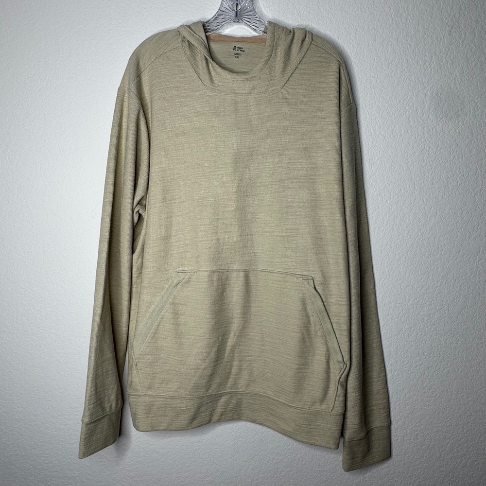 Right of Way Mens Ethan Notch Hoodie Sweatshirt Pelican Beige Textured Size XXL